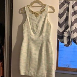 Lily Pulitzer white and teal tweed shift dress